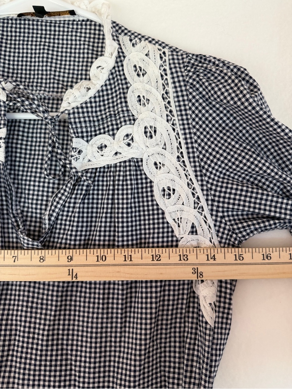 Maje Navy Gingham and Lace-Trim Dress with Tie Waist - Picture 7 of 11